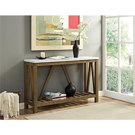 Fine-Line 52 in. A-frame Rustic Entry Console Table - Marble & Walnut FI609628